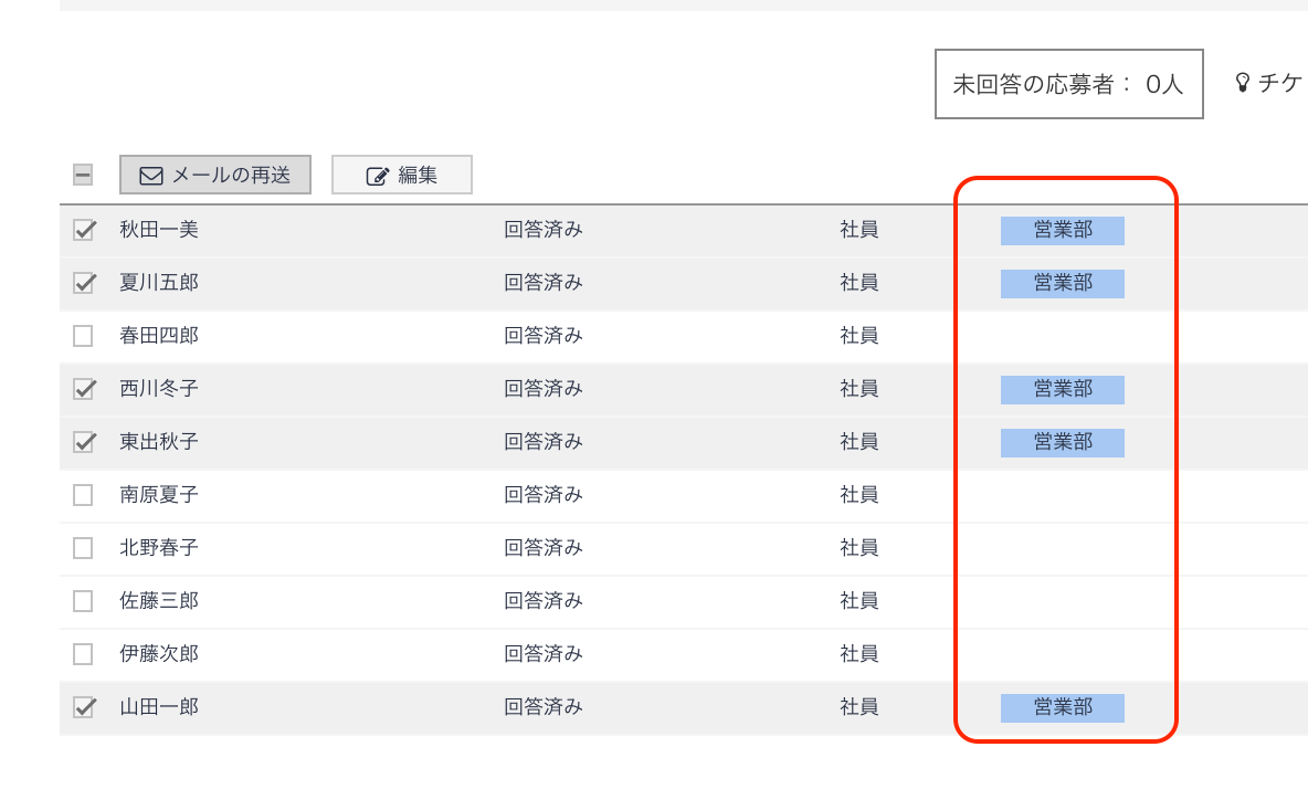 営業部タグ付け確認