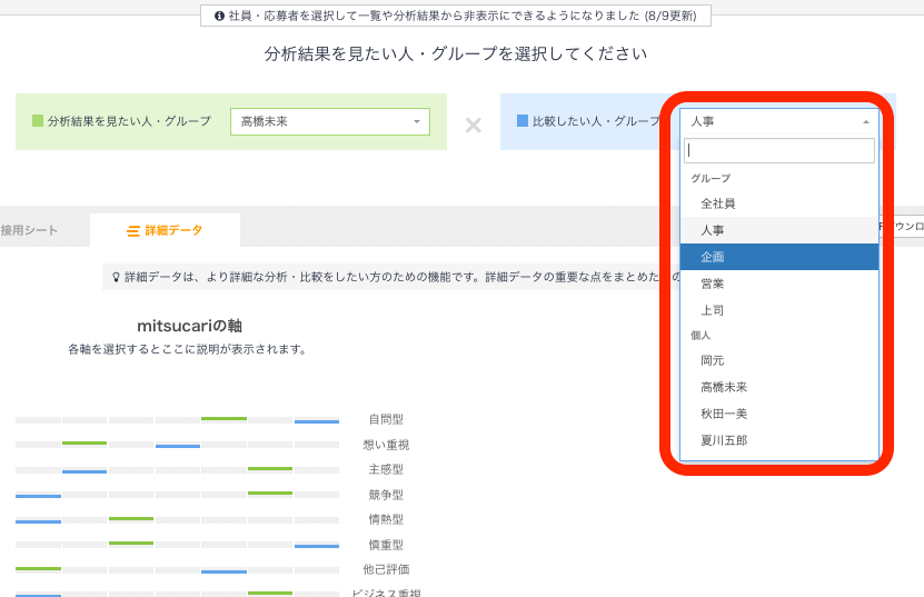 グループの切り替え
