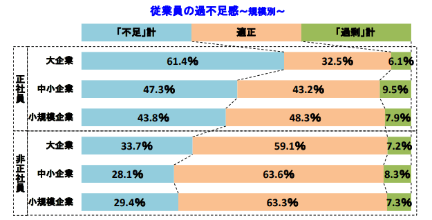 従業員の過不足感規模別