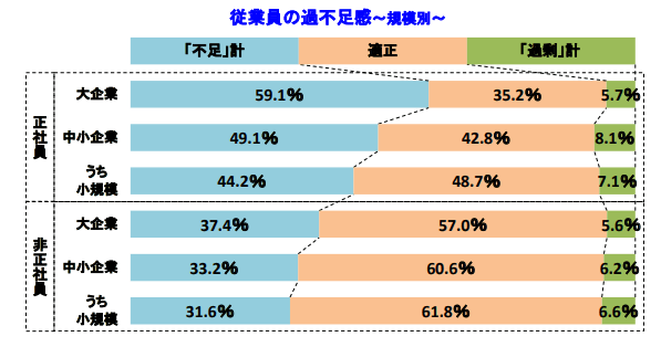 従業員の過不足感～規模別～