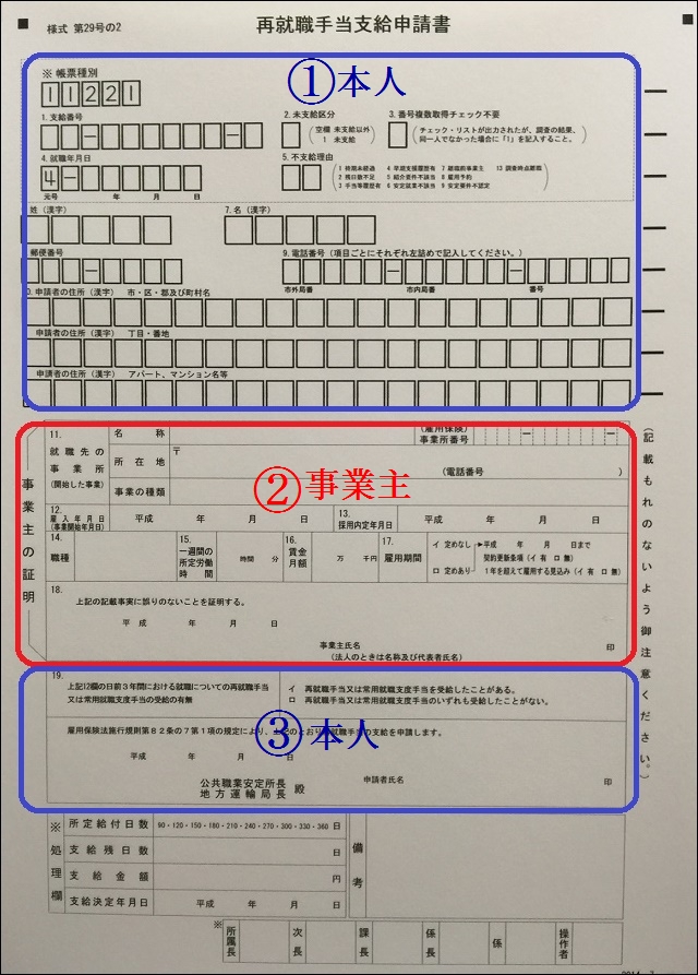 再就職手当支給申請書
