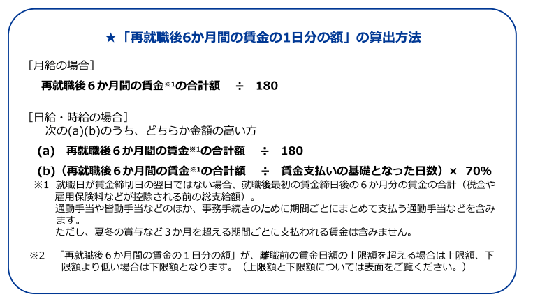 再就職後６ヶ月間の賃金の１日分の額